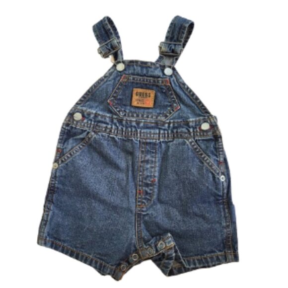 BABY GUESS Vintage 90's Denim Blue Jean Overall Shorts - Baby Boy's 6-9 Months - Picture 3 of 7